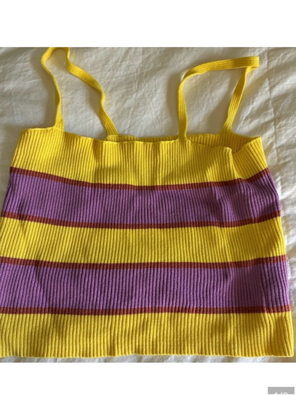 MOTHER Yellow & Lavender Striped Ribbed Tank Top